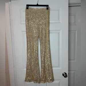 Club London Gold Sequin Flare Pants Womens size 4